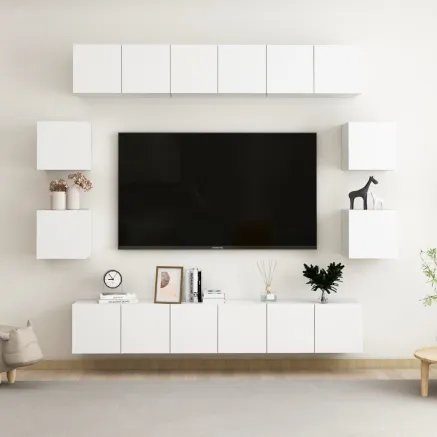 Ensemble de meubles TV 10 pcs Blanc Bois d'ingénierie