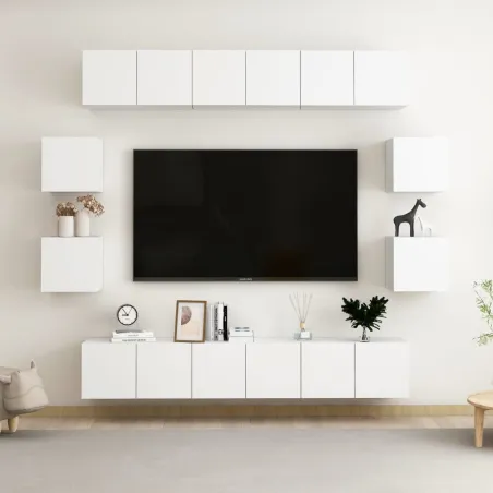 Ensemble de meubles TV 10 pcs Blanc Bois d'ingénierie