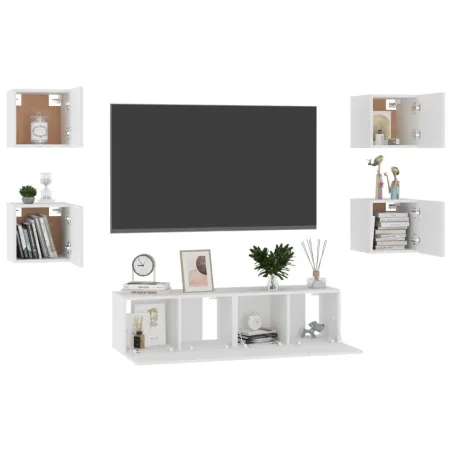 Ensemble de meubles TV 6 pcs Blanc Bois d'ingénierie