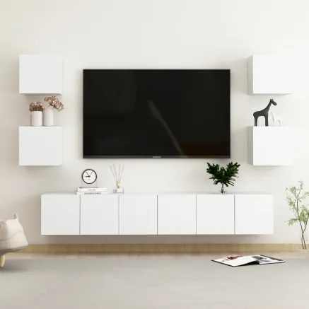 Ensemble de meubles TV 7 pcs Blanc Bois d'ingénierie