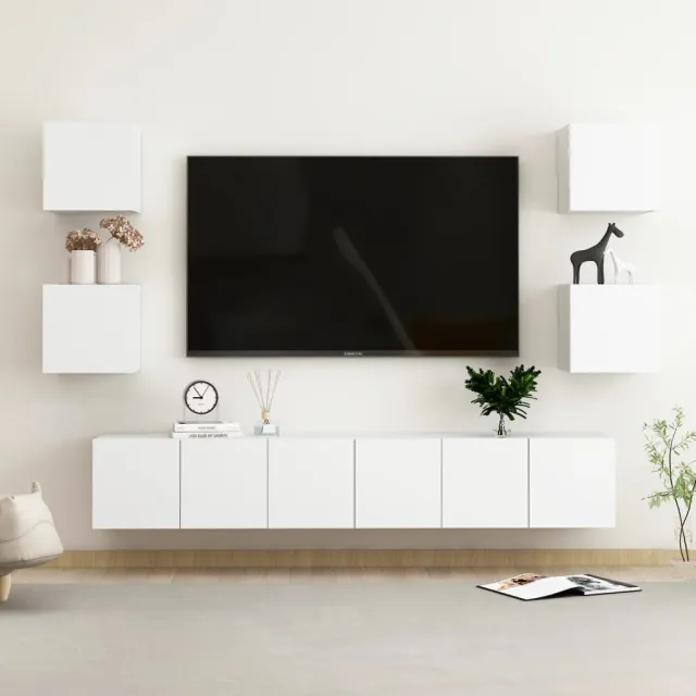 Ensemble de meubles TV 7 pcs Blanc Bois d'ingénierie