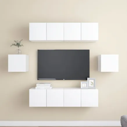Ensemble de meubles TV 6 pcs Blanc Bois d'ingénierie