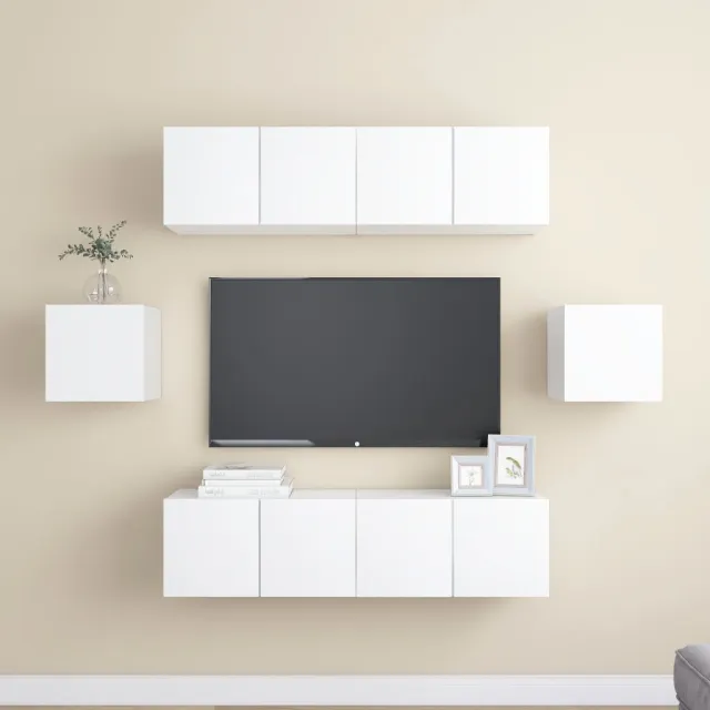 Ensemble de meubles TV 6 pcs Blanc Bois d'ingénierie