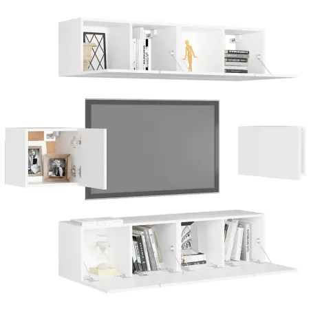 Ensemble de meubles TV 6 pcs Blanc Bois d'ingénierie