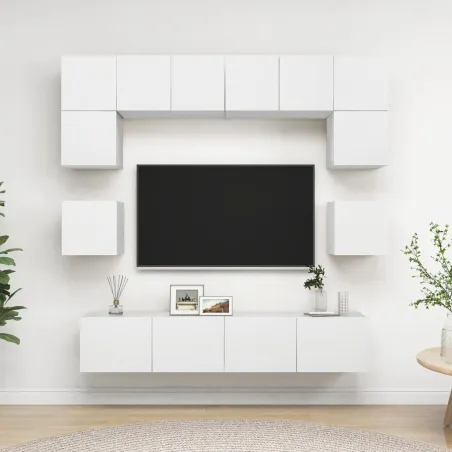 Ensemble de meubles TV 8 pcs Blanc Bois d'ingénierie