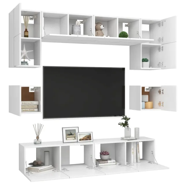 Ensemble de meubles TV 8 pcs Blanc Bois d'ingénierie