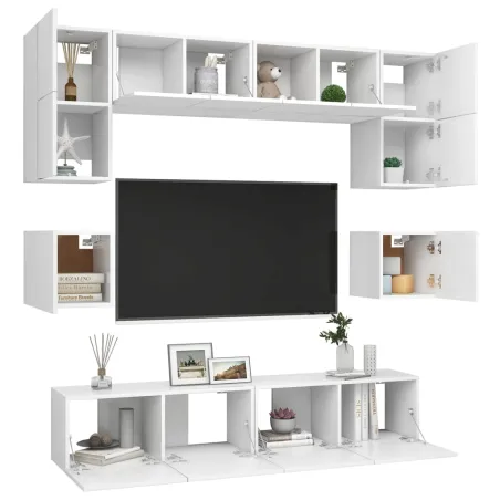 Ensemble de meubles TV 8 pcs Blanc Bois d'ingénierie
