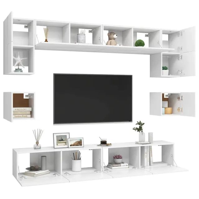 Ensemble de meubles TV 8 pcs Blanc Bois d'ingénierie