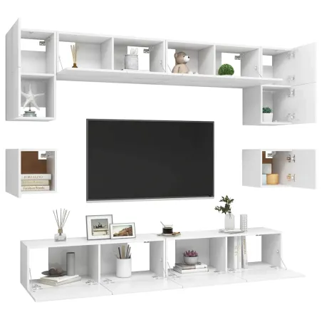 Ensemble de meubles TV 8 pcs Blanc Bois d'ingénierie