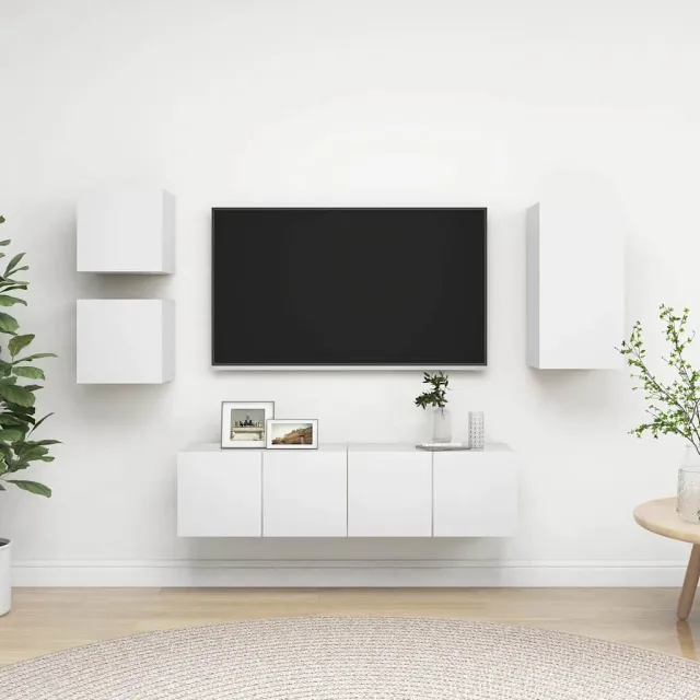 Ensemble de meubles TV 5 pcs Blanc Bois d'ingénierie