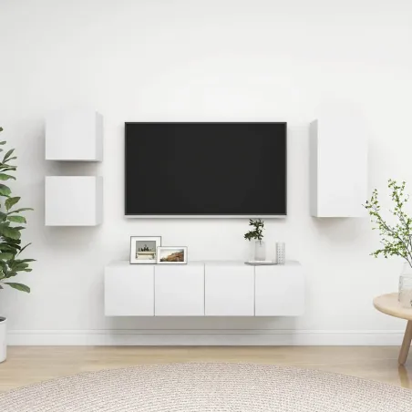 Ensemble de meubles TV 5 pcs Blanc Bois d'ingénierie