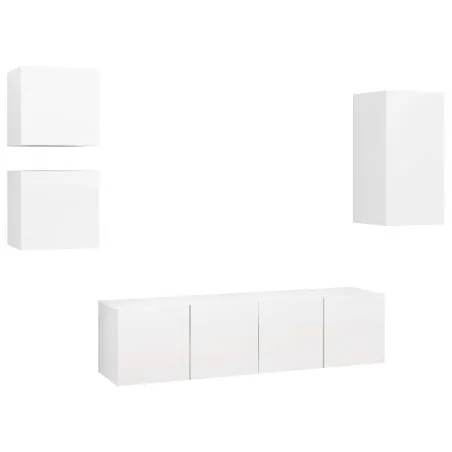 Ensemble de meubles TV 5 pcs Blanc Bois d'ingénierie