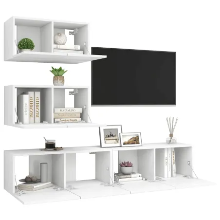 Ensemble de meubles TV 4 pcs Blanc Bois d'ingénierie