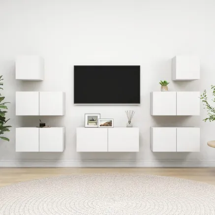Ensemble de meubles TV 7 pcs Blanc Bois d'ingénierie