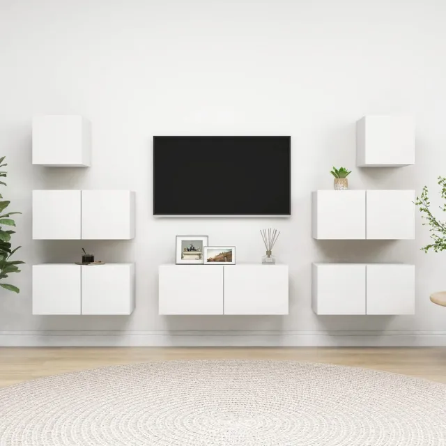 Ensemble de meubles TV 7 pcs Blanc Bois d'ingénierie