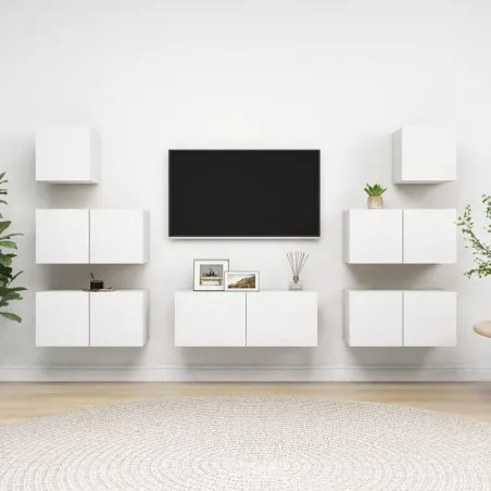Ensemble de meubles TV 7 pcs Blanc Bois d'ingénierie