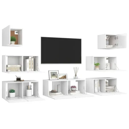 Ensemble de meubles TV 7 pcs Blanc Bois d'ingénierie