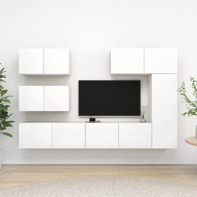 Ensemble de meubles TV 6 pcs Blanc Bois d'ingénierie
