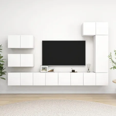 Ensemble de meubles TV 8 pcs Blanc Bois d'ingénierie