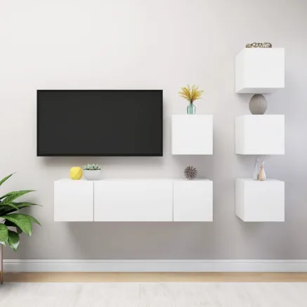 Ensemble de meubles TV 6 pcs Blanc Bois d'ingénierie