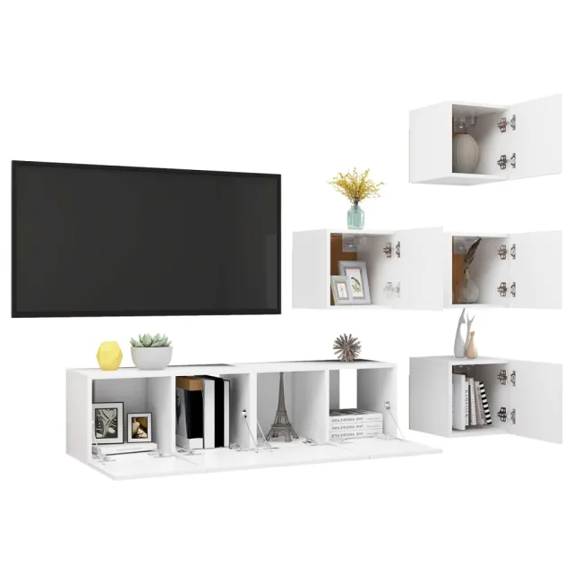 Ensemble de meubles TV 6 pcs Blanc Bois d'ingénierie