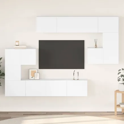 Ensemble de meubles TV 8 pcs Blanc Bois d'ingénierie