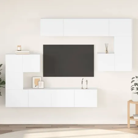 Ensemble de meubles TV 8 pcs Blanc Bois d'ingénierie