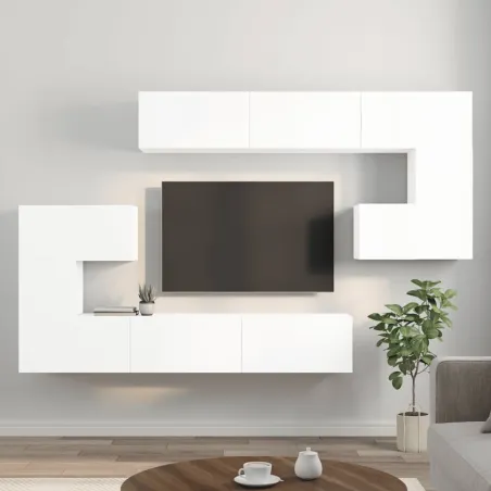 Ensemble de meubles TV 10 pcs Blanc Bois d'ingénierie