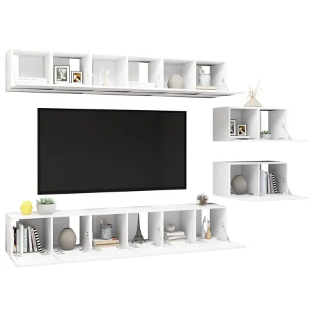 Meubles TV 8 pcs Blanc Bois d'ingénierie