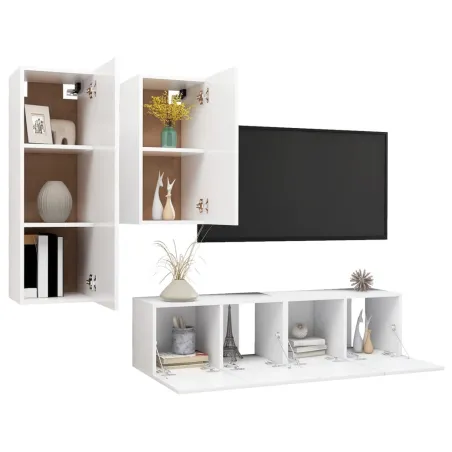 Ensemble de meubles TV 4 pcs Blanc Bois d'ingénierie