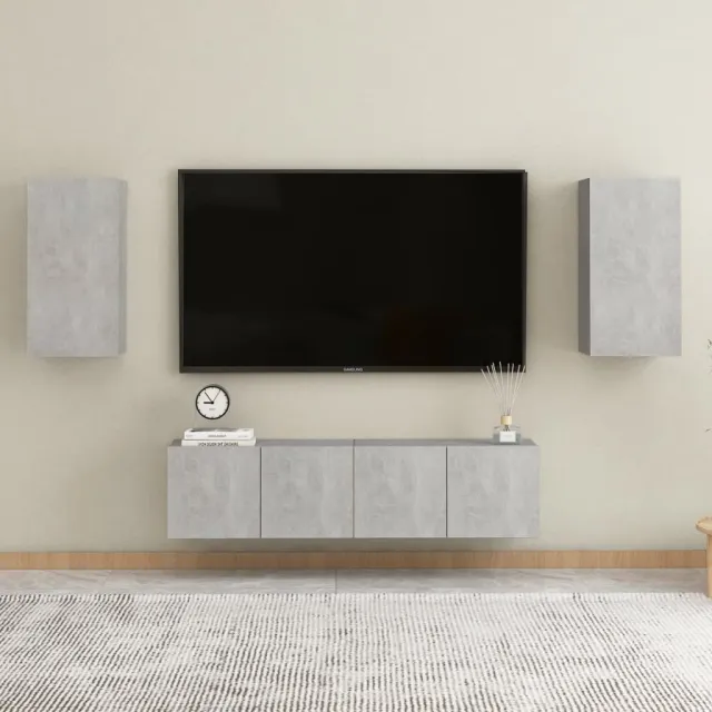 Ensemble de meubles TV 4 pcs Gris béton Bois d'ingénierie