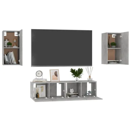 Ensemble de meubles TV 4 pcs Gris béton Bois d'ingénierie