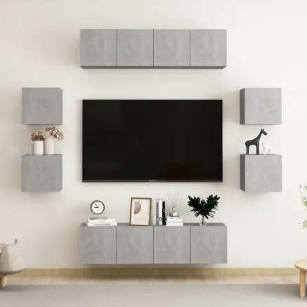 Ensemble de meubles TV 8 pcs Gris béton Bois d'ingénierie