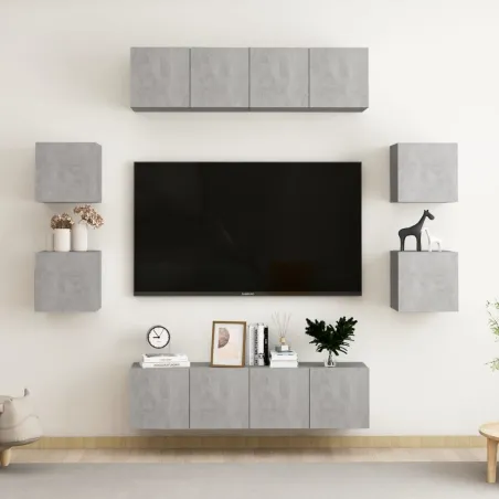 Ensemble de meubles TV 8 pcs Gris béton Bois d'ingénierie