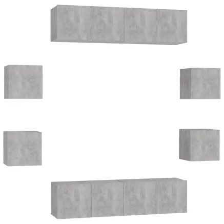 Ensemble de meubles TV 8 pcs Gris béton Bois d'ingénierie 2