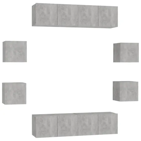 Ensemble de meubles TV 8 pcs Gris béton Bois d'ingénierie