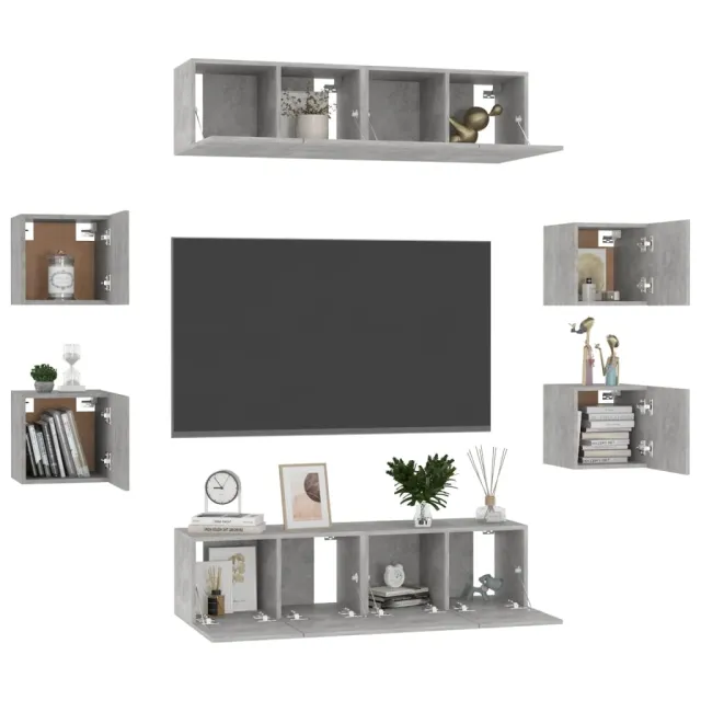 Ensemble de meubles TV 8 pcs Gris béton Bois d'ingénierie