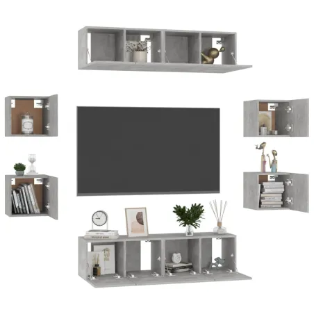 Ensemble de meubles TV 8 pcs Gris béton Bois d'ingénierie