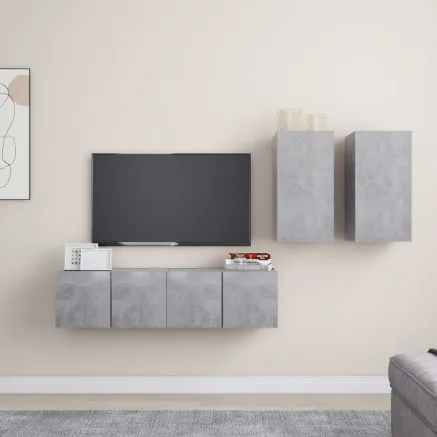 Ensemble de meubles TV 4 pcs Gris béton Bois d'ingénierie