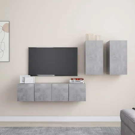 Ensemble de meubles TV 4 pcs Gris béton Bois d'ingénierie