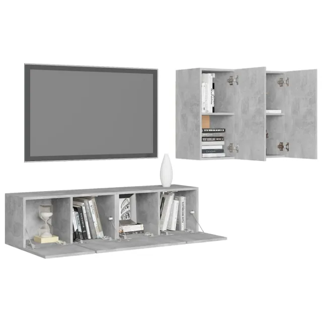 Ensemble de meubles TV 4 pcs Gris béton Bois d'ingénierie