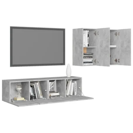 Ensemble de meubles TV 4 pcs Gris béton Bois d'ingénierie