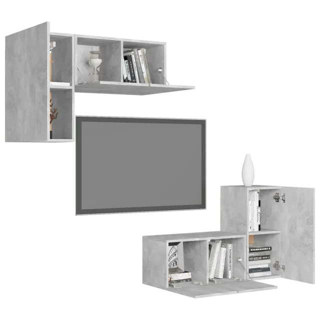 Ensemble de meubles TV 4 pcs Gris béton Bois d'ingénierie