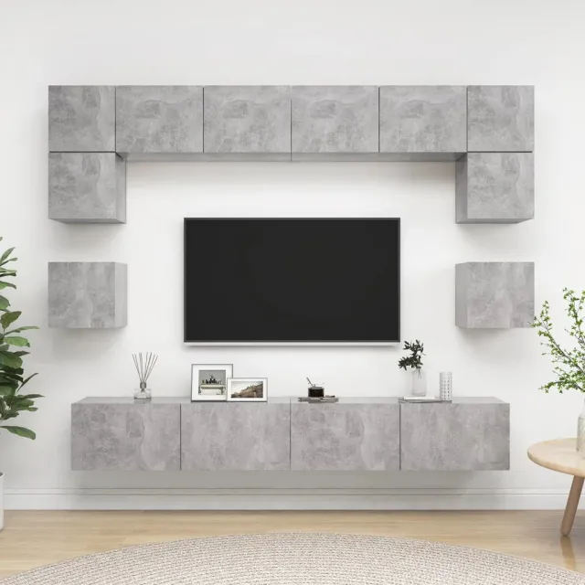 Ensemble de meubles TV 8 pcs Gris béton Bois d'ingénierie