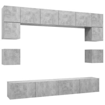 Ensemble de meubles TV 8 pcs Gris béton Bois d'ingénierie 2