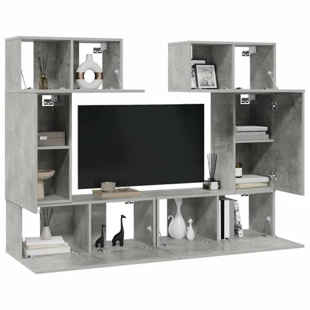 Ensemble de meuble TV 6 pcs Gris béton Bois d'ingénierie