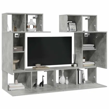 Ensemble de meuble TV 6 pcs Gris béton Bois d'ingénierie