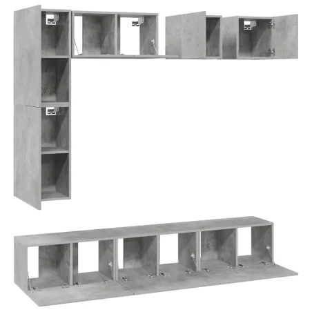 Ensemble de meuble TV 8 pcs Gris béton Bois d'ingénierie