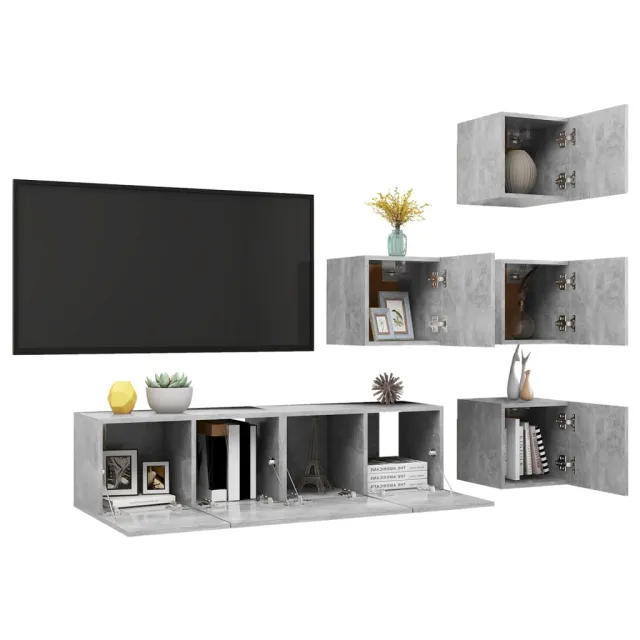 Ensemble de meubles TV 6 pcs Gris béton Bois d'ingénierie