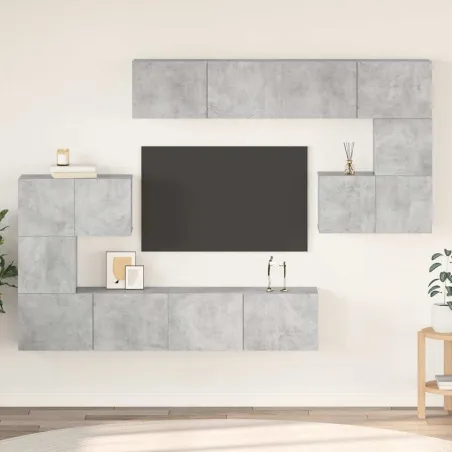 Ensemble de meubles TV 8 pcs Gris béton Bois d'ingénierie